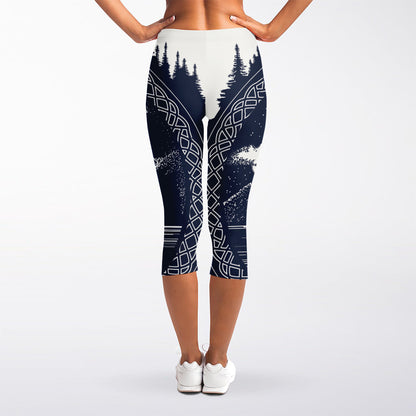 Mystical Lunar Phase Print Women's Capri Leggings
