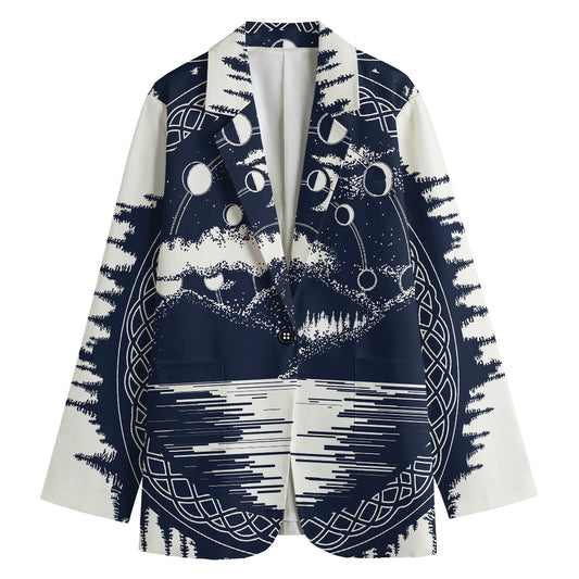 Mystical Lunar Phase Print Women's Cotton Blazer