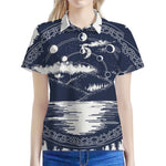 Mystical Lunar Phase Print Women's Polo Shirt