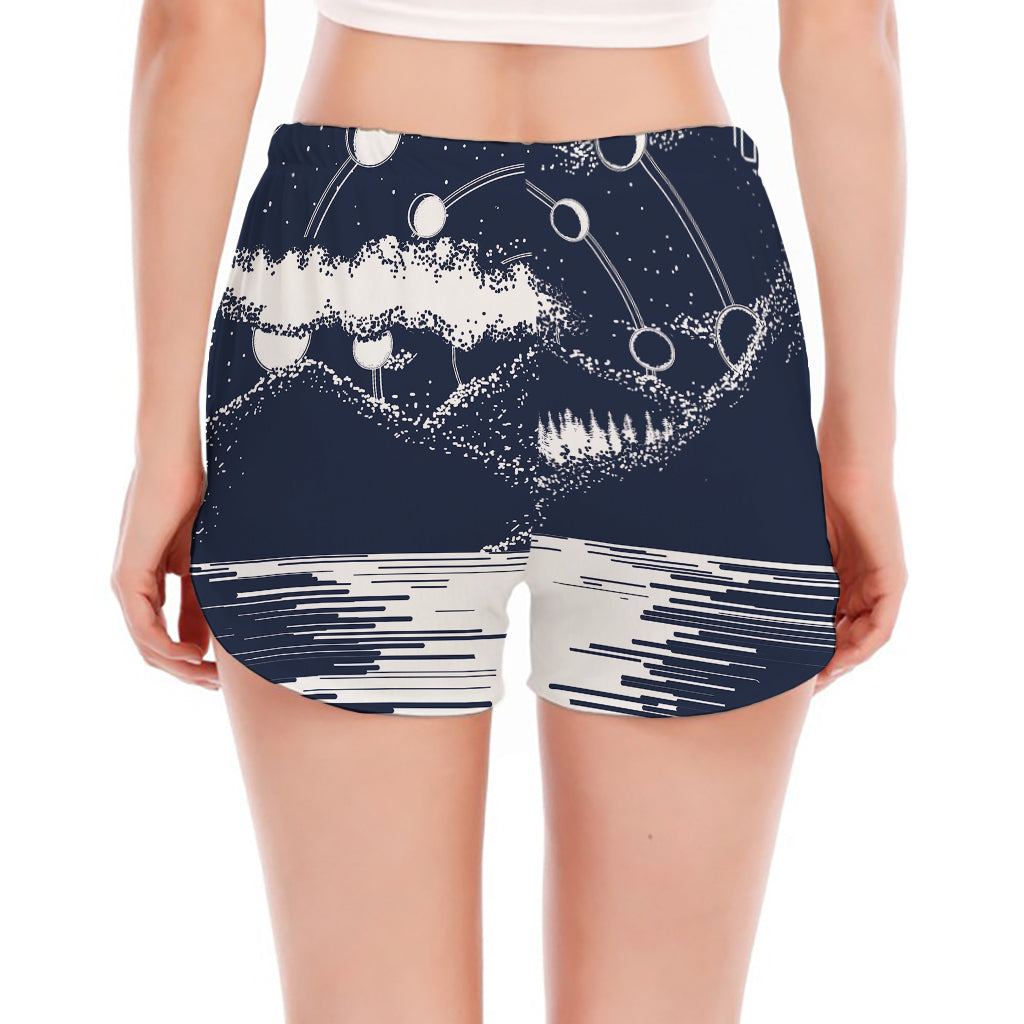 Mystical Lunar Phase Print Women's Split Running Shorts