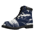Mystical Lunar Phase Print Padded Collar Lace Up Boots
