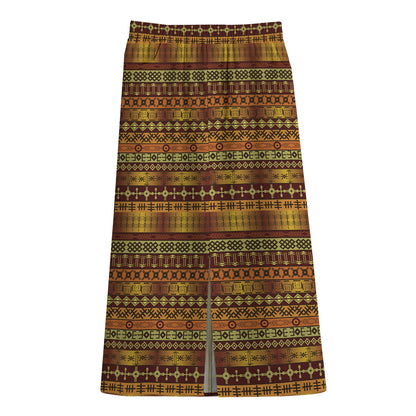 Native African Tribal Pattern Print Cotton Front Slit Maxi Skirt