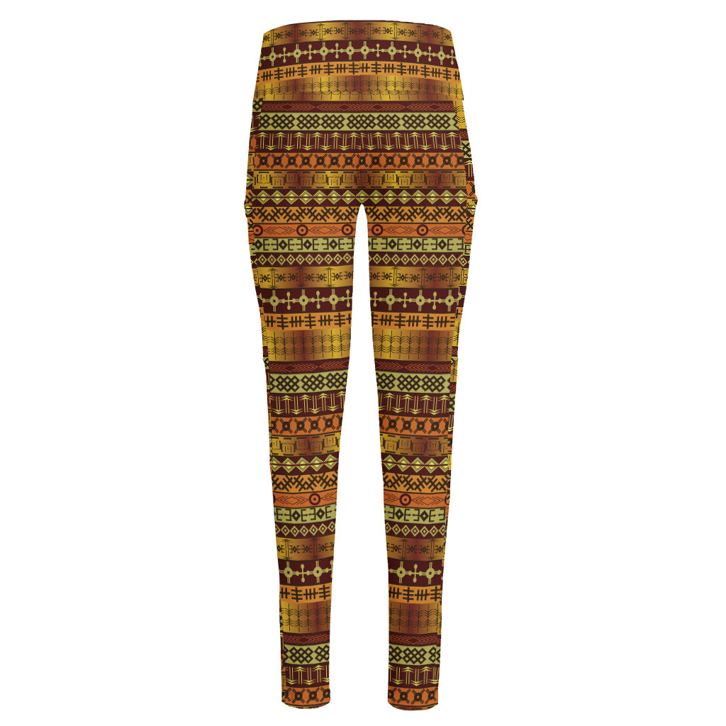 Native African Tribal Pattern Print High-Waisted Pocket Leggings