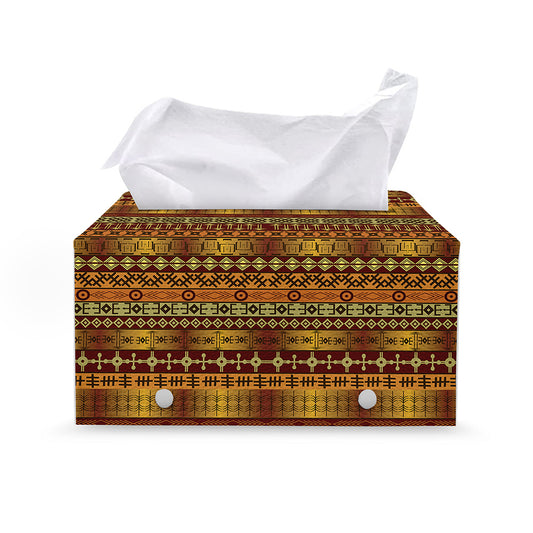 Native African Tribal Pattern Print Leather Tissue Box Cover