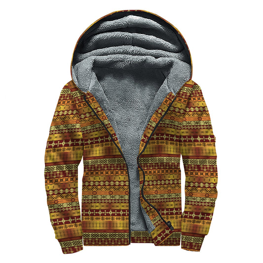 Native African Tribal Pattern Print Sherpa Lined Zip Up Hoodie