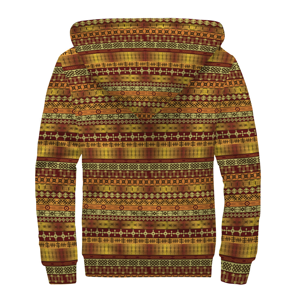Native African Tribal Pattern Print Sherpa Lined Zip Up Hoodie