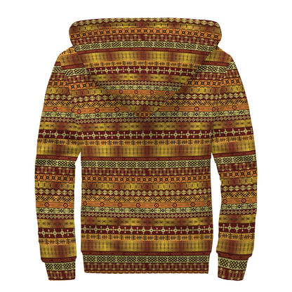 Native African Tribal Pattern Print Sherpa Lined Zip Up Hoodie