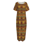 Native African Tribal Pattern Print Short Sleeve Long Nightdress