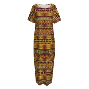 Native African Tribal Pattern Print Short Sleeve Long Nightdress