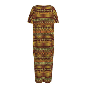 Native African Tribal Pattern Print Short Sleeve Long Nightdress