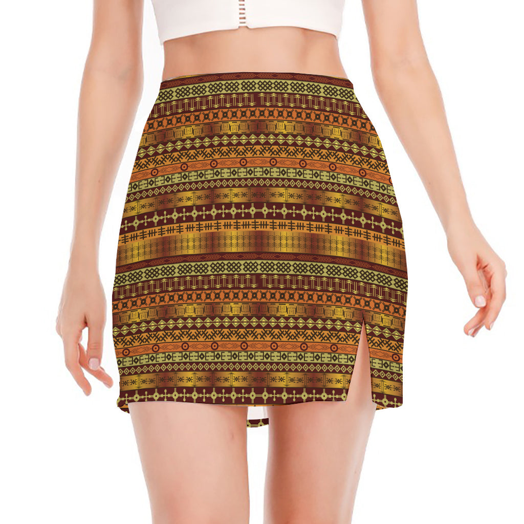 Native African Tribal Pattern Print Side Slit Mini Skirt