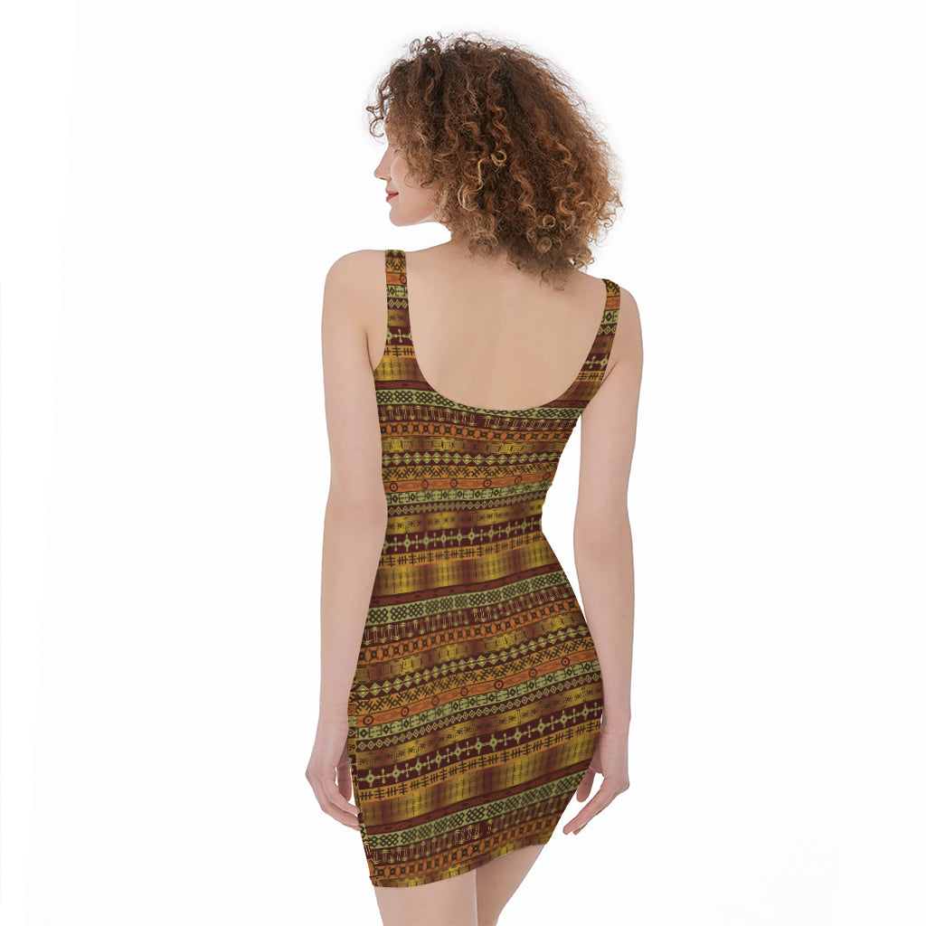 Native African Tribal Pattern Print Sleeveless Bodycon Dress