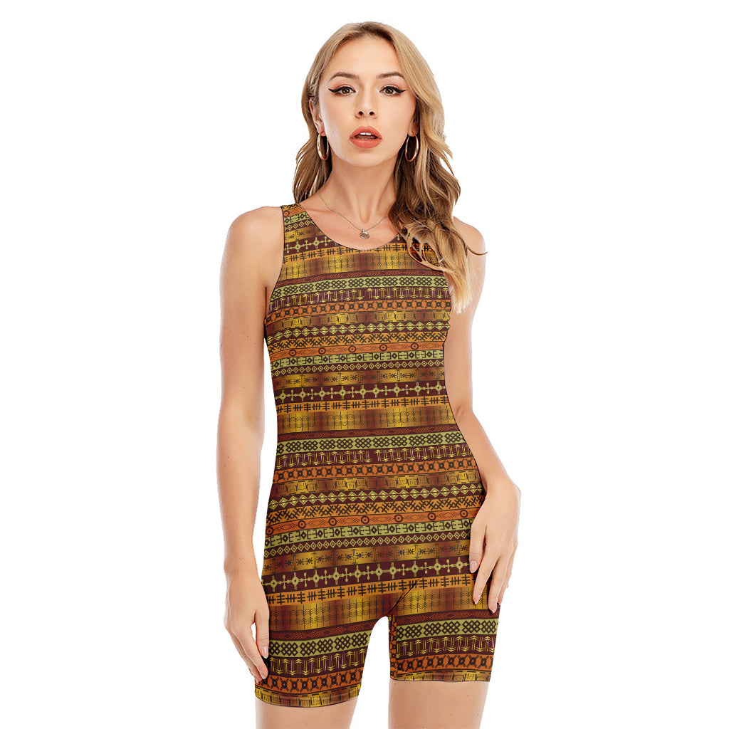 Native African Tribal Pattern Print Sleeveless One Piece Swimsuit