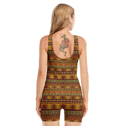 Native African Tribal Pattern Print Sleeveless One Piece Swimsuit