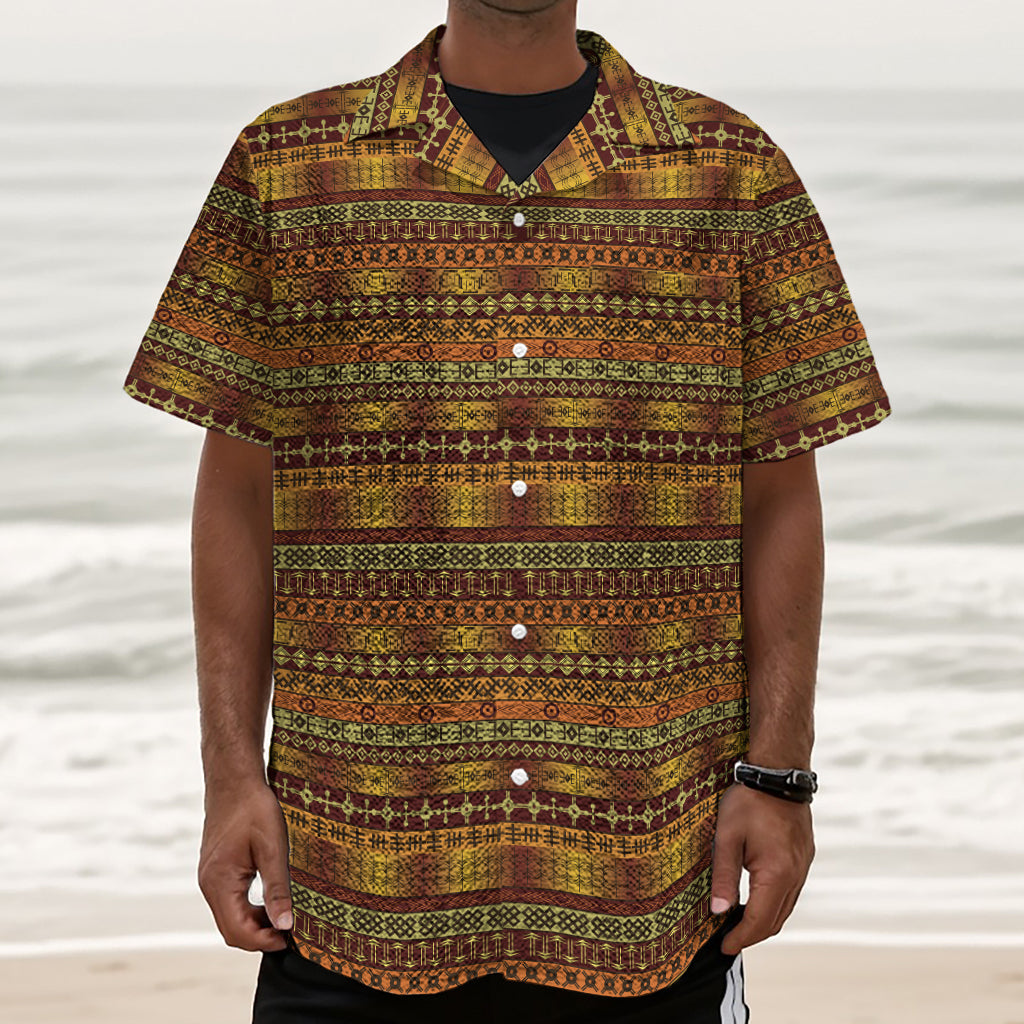 Native African Tribal Pattern Print Textured Short Sleeve Shirt