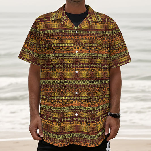Native African Tribal Pattern Print Textured Short Sleeve Shirt