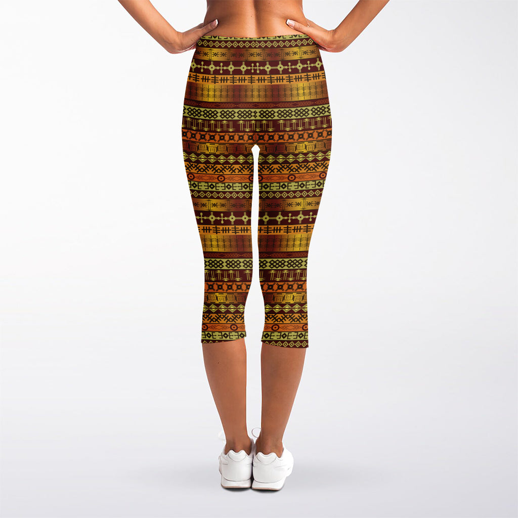 Native African Tribal Pattern Print Women's Capri Leggings