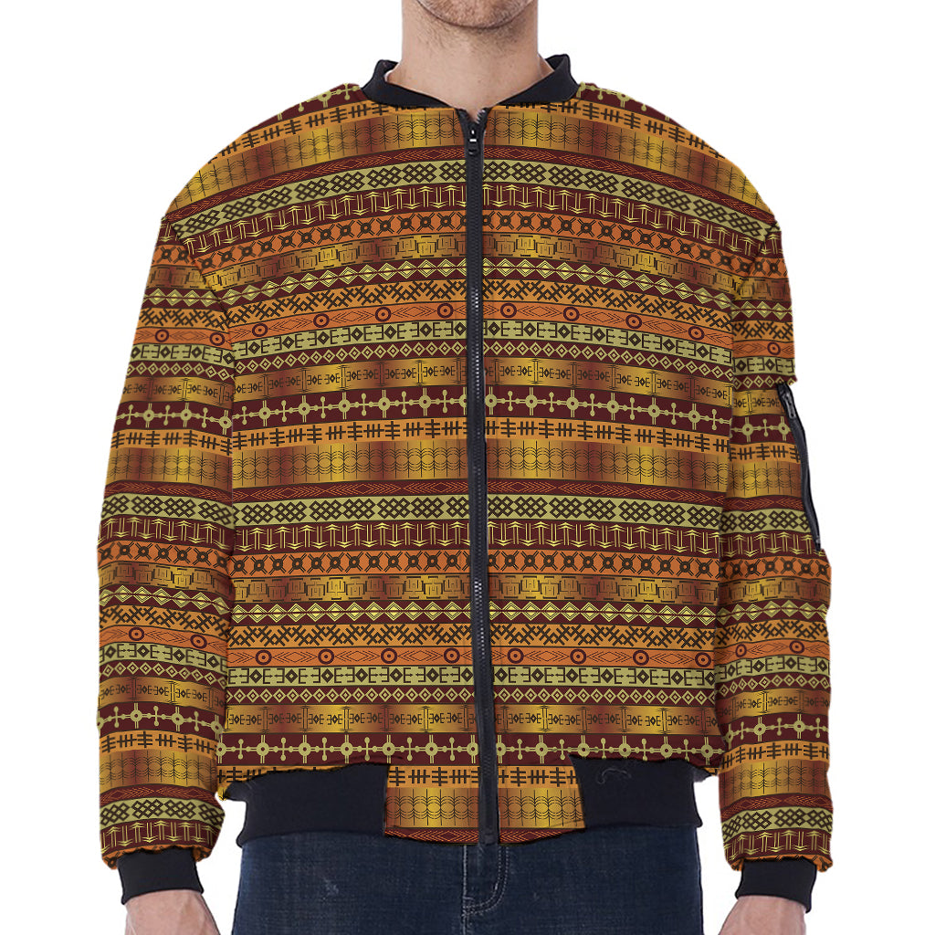 Native African Tribal Pattern Print Zip Sleeve Bomber Jacket