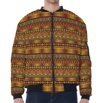 Native African Tribal Pattern Print Zip Sleeve Bomber Jacket