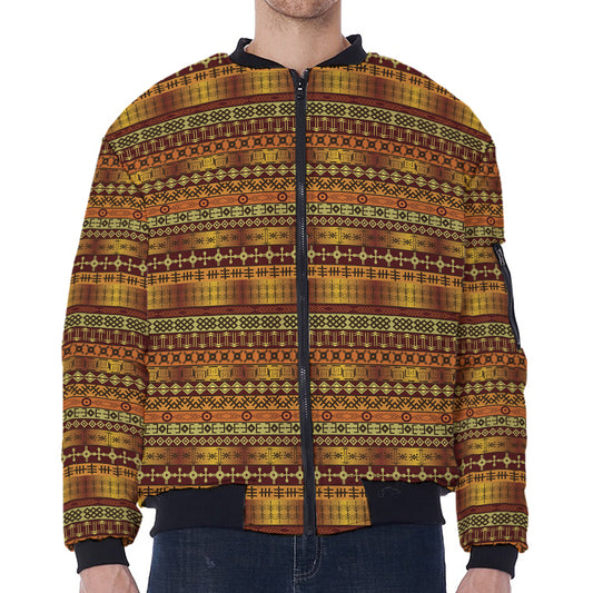 Native African Tribal Pattern Print Zip Sleeve Bomber Jacket