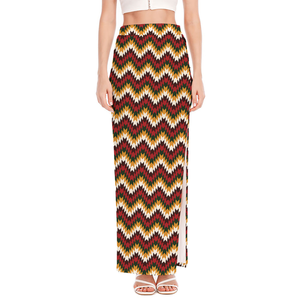 Native American Chevron Tribal Print High Slit Maxi Skirt
