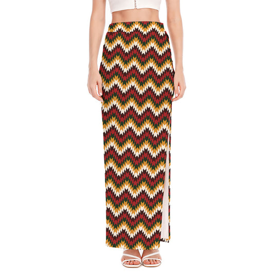 Native American Chevron Tribal Print High Slit Maxi Skirt
