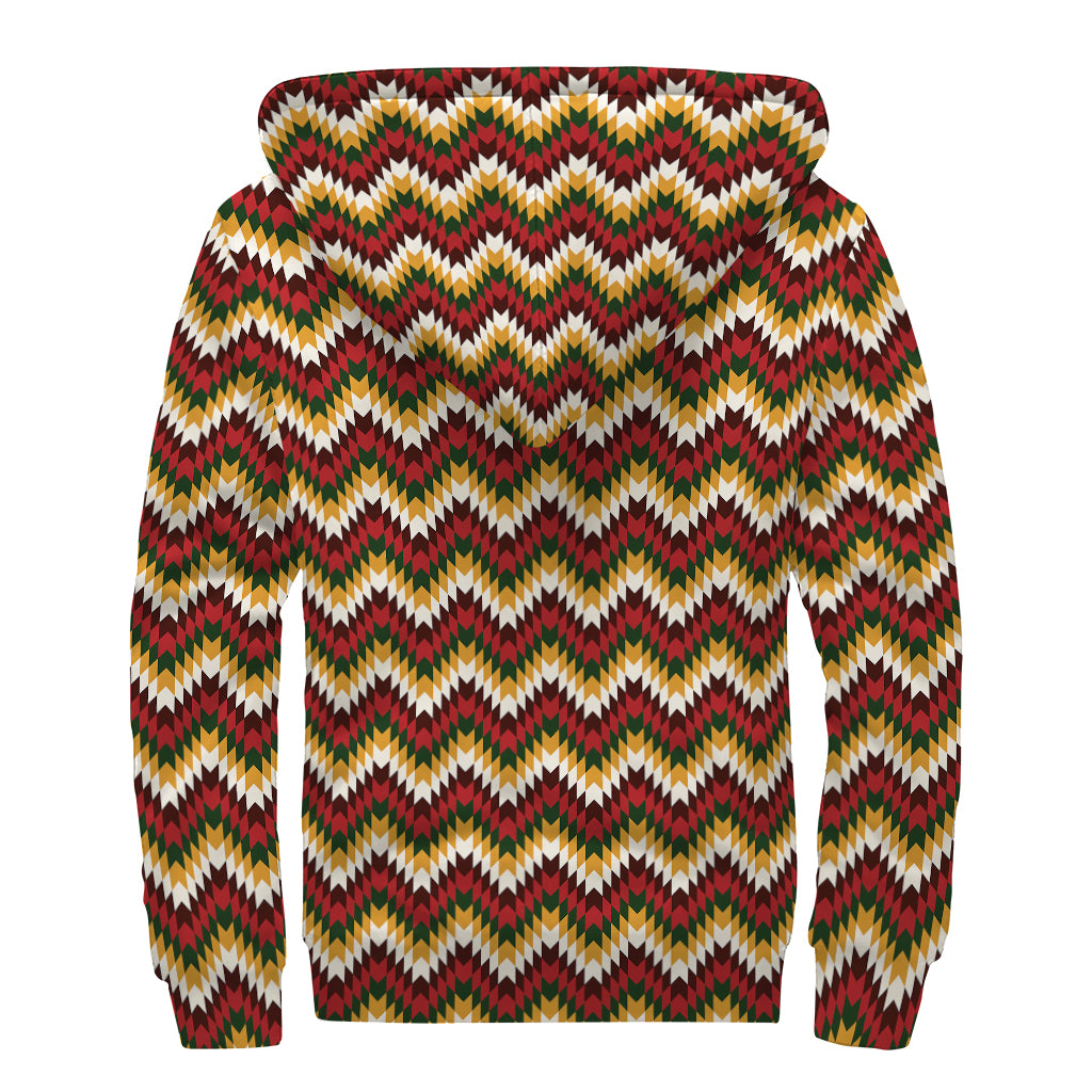 Native American Chevron Tribal Print Sherpa Lined Zip Up Hoodie