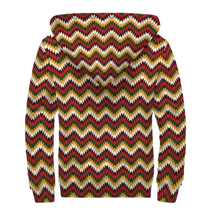 Native American Chevron Tribal Print Sherpa Lined Zip Up Hoodie