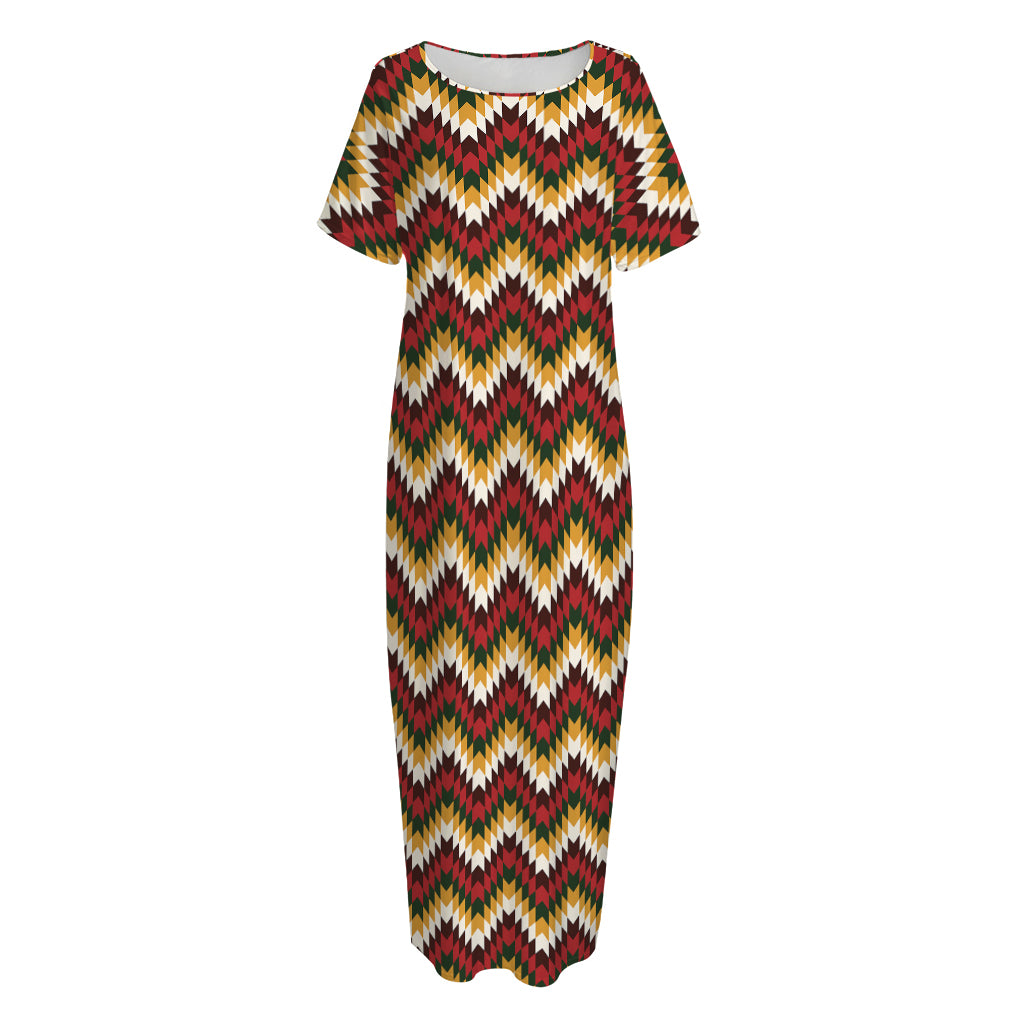 Native American Chevron Tribal Print Short Sleeve Long Nightdress