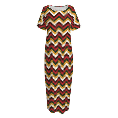 Native American Chevron Tribal Print Short Sleeve Long Nightdress