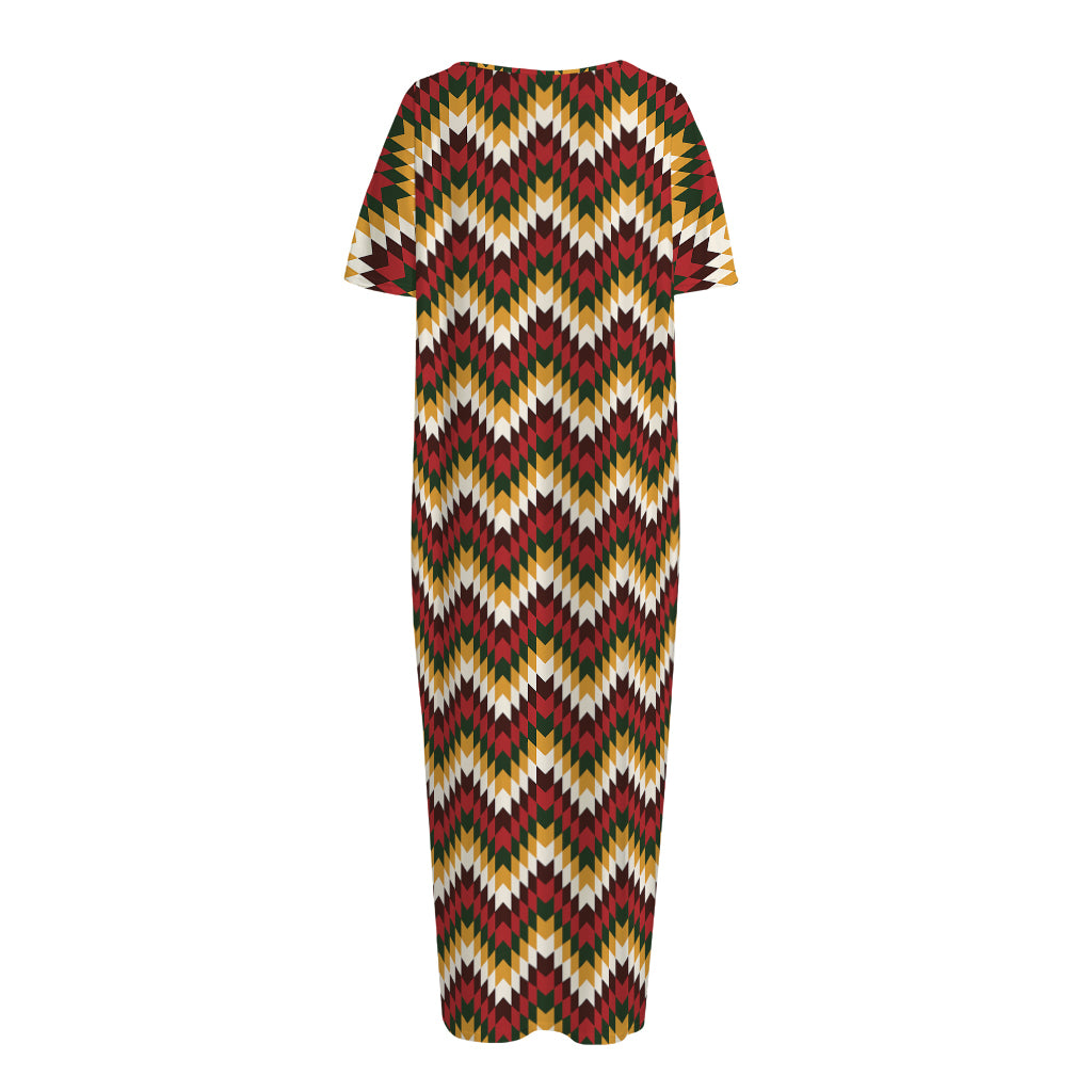 Native American Chevron Tribal Print Short Sleeve Long Nightdress