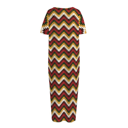 Native American Chevron Tribal Print Short Sleeve Long Nightdress