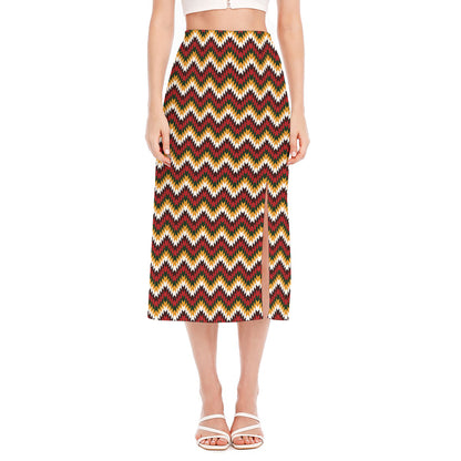 Native American Chevron Tribal Print Side Slit Midi Skirt