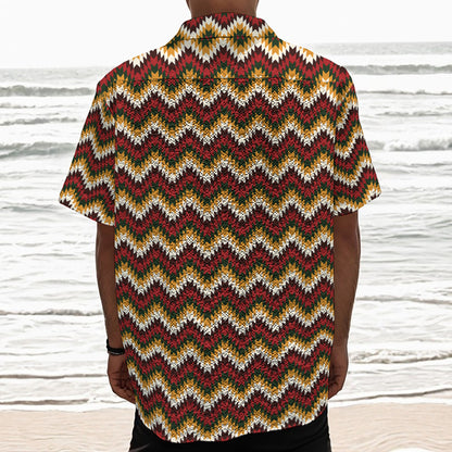 Native American Chevron Tribal Print Textured Short Sleeve Shirt