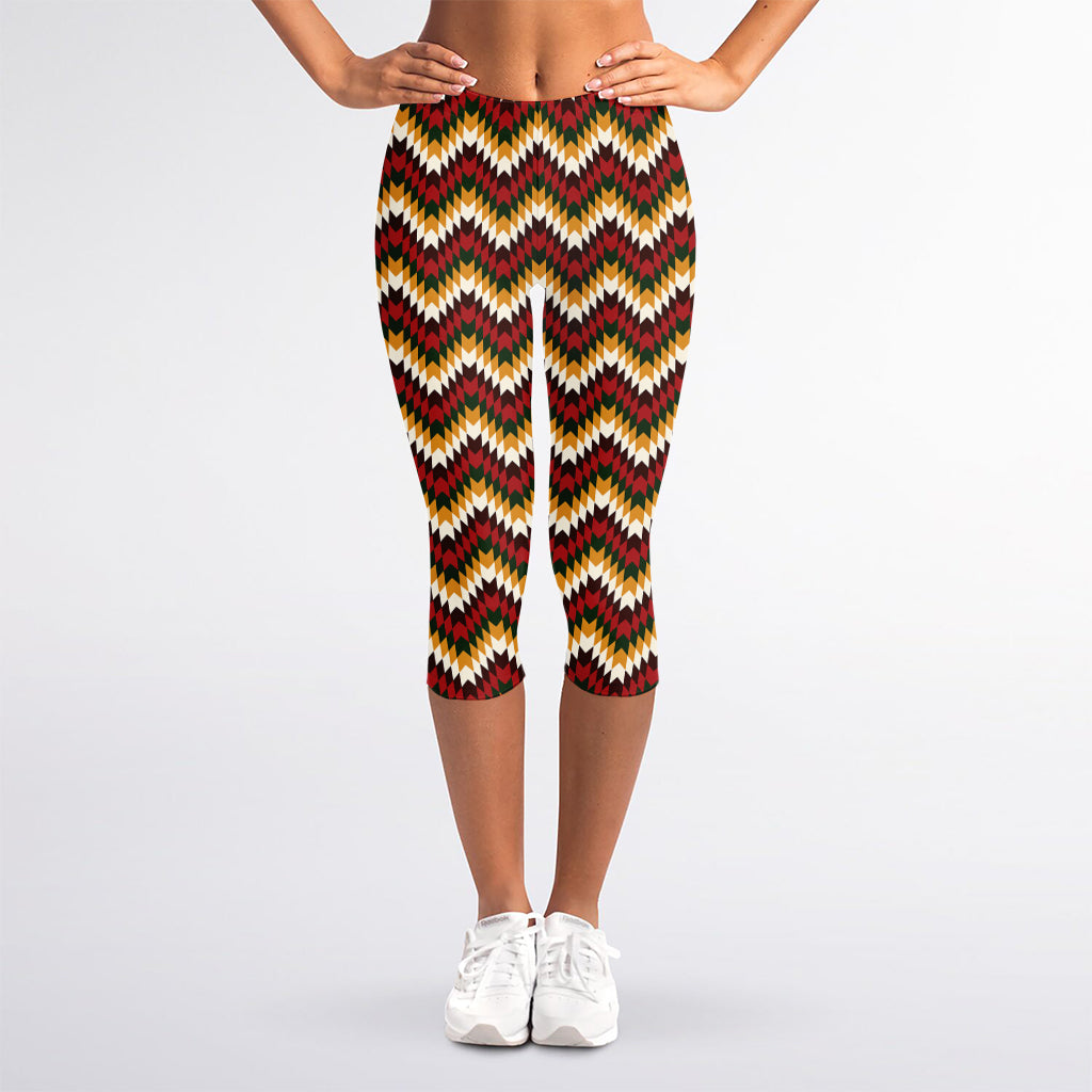 Native American Chevron Tribal Print Women's Capri Leggings