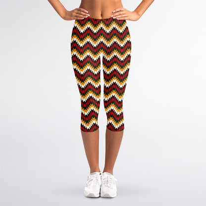 Native American Chevron Tribal Print Women's Capri Leggings