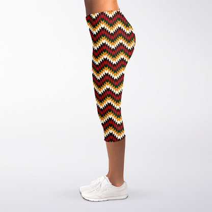 Native American Chevron Tribal Print Women's Capri Leggings