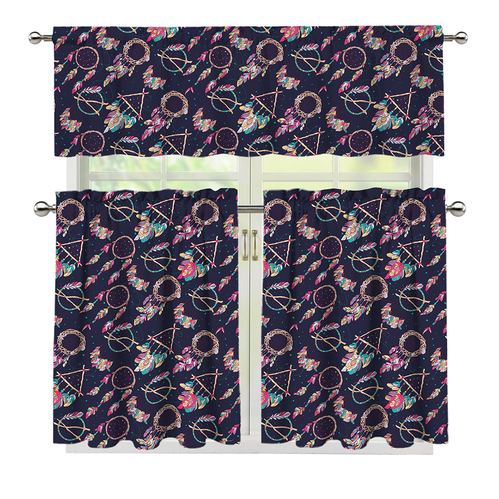 Native American Dream Catcher Print 3 Piece Kitchen Curtains
