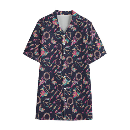 Native American Dream Catcher Print Cotton Hawaiian Shirt