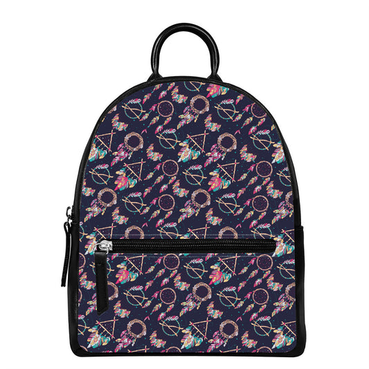Native American Dream Catcher Print Leather Backpack