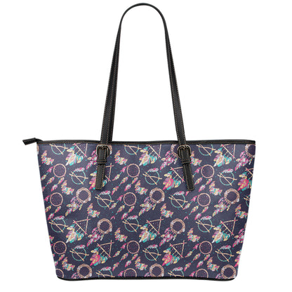 Native American Dream Catcher Print Leather Tote Bag