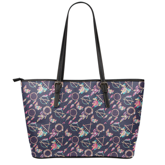 Native American Dream Catcher Print Leather Tote Bag