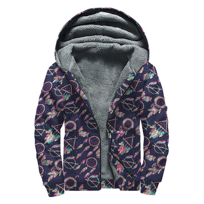 Native American Dream Catcher Print Sherpa Lined Zip Up Hoodie