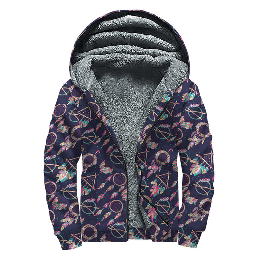 Native American Dream Catcher Print Sherpa Lined Zip Up Hoodie