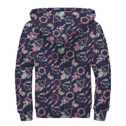 Native American Dream Catcher Print Sherpa Lined Zip Up Hoodie