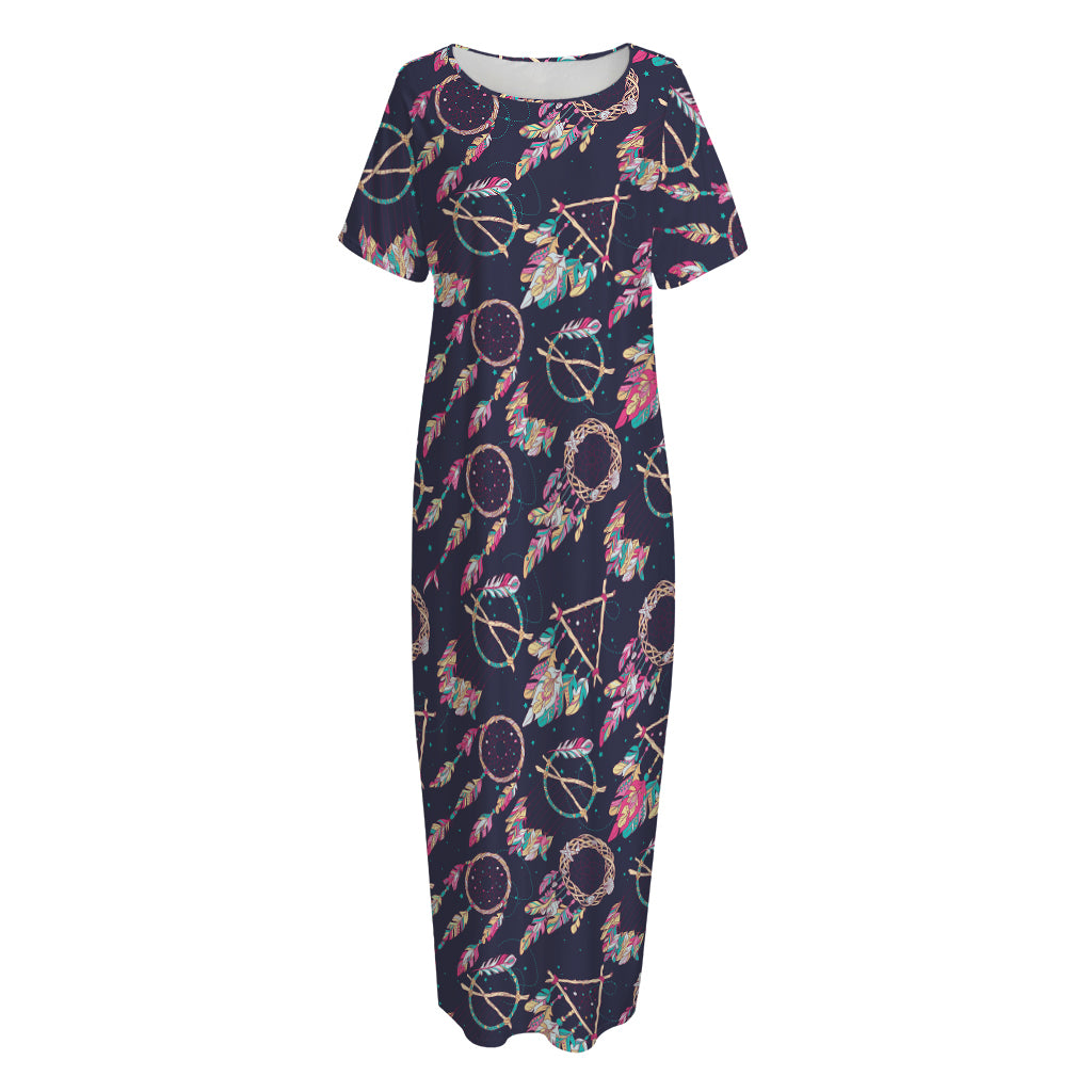 Native American Dream Catcher Print Short Sleeve Long Nightdress