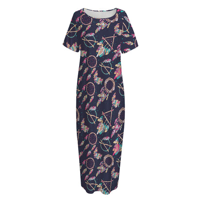 Native American Dream Catcher Print Short Sleeve Long Nightdress