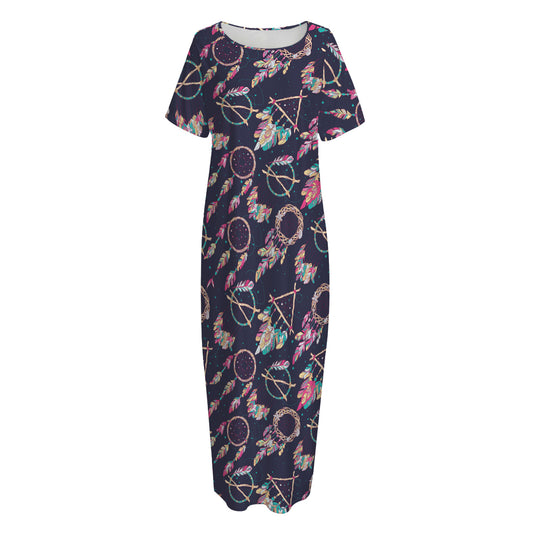 Native American Dream Catcher Print Short Sleeve Long Nightdress