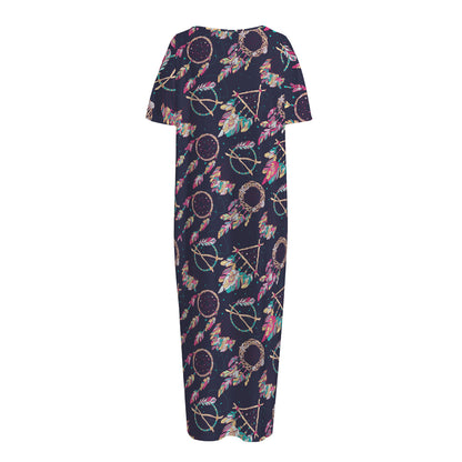 Native American Dream Catcher Print Short Sleeve Long Nightdress