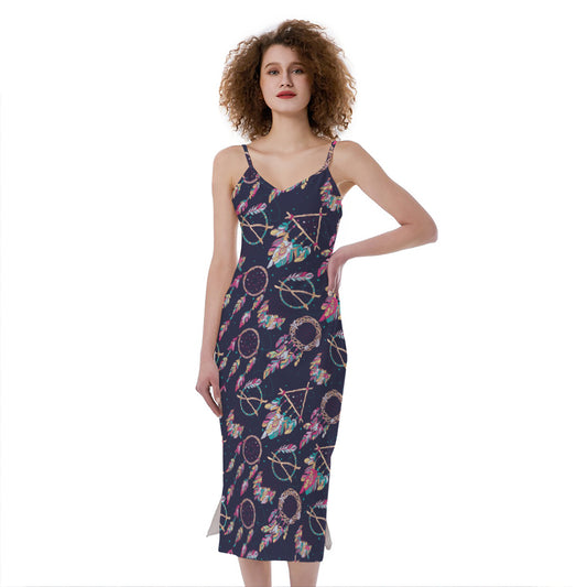 Native American Dream Catcher Print Slim Fit Midi Cami Dress